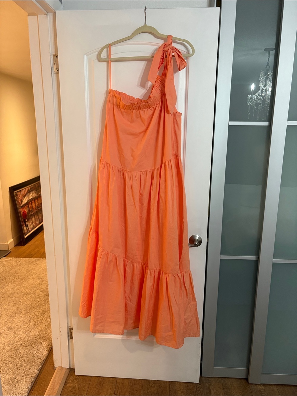 Altar'd State Coral One-Shoulder Tiered Maxi Skirt Dress